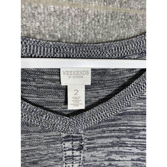 Weekends By Chicos Top Womens Size 2 US Size 12 Blue Knit Short Sleeve V-Neck - Picture 3 of 6